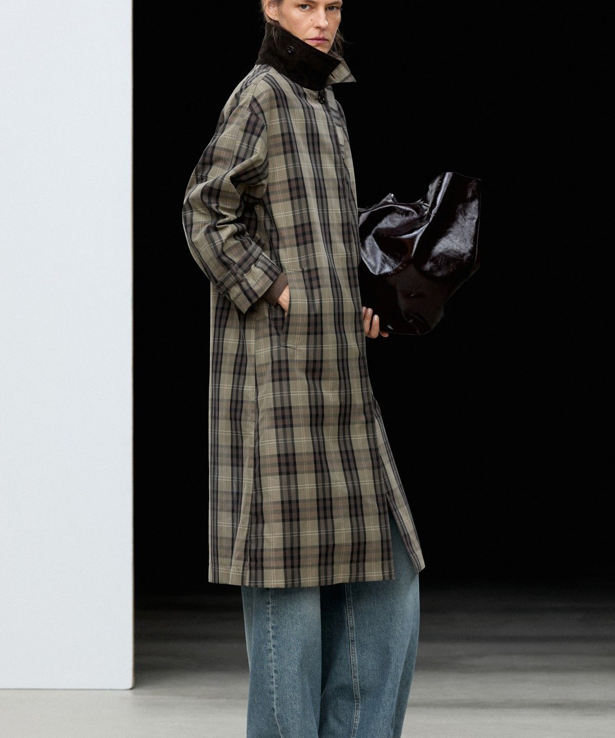 마시모두띠(MASSIMO DUTTI) 체크 코튼 블렌드 롱 파카 트렌치코트