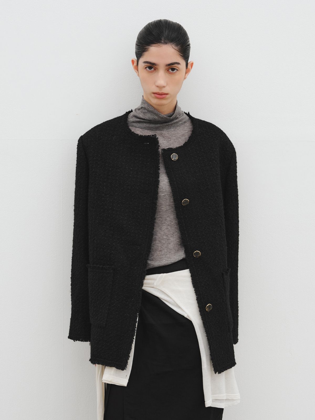 리플레인(REPLAIN) OVERSIZED TWEED JACKET_BLACK