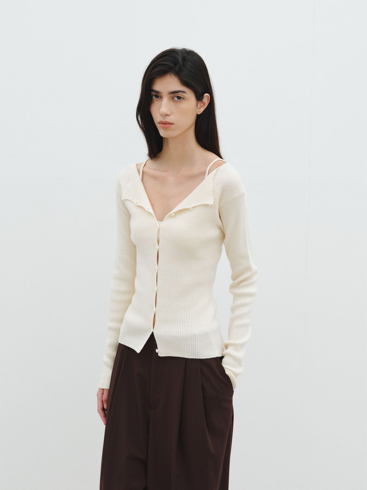 리플레인(REPLAIN) BOAT NECK BUTTON CARDIGAN_OFF WHITE