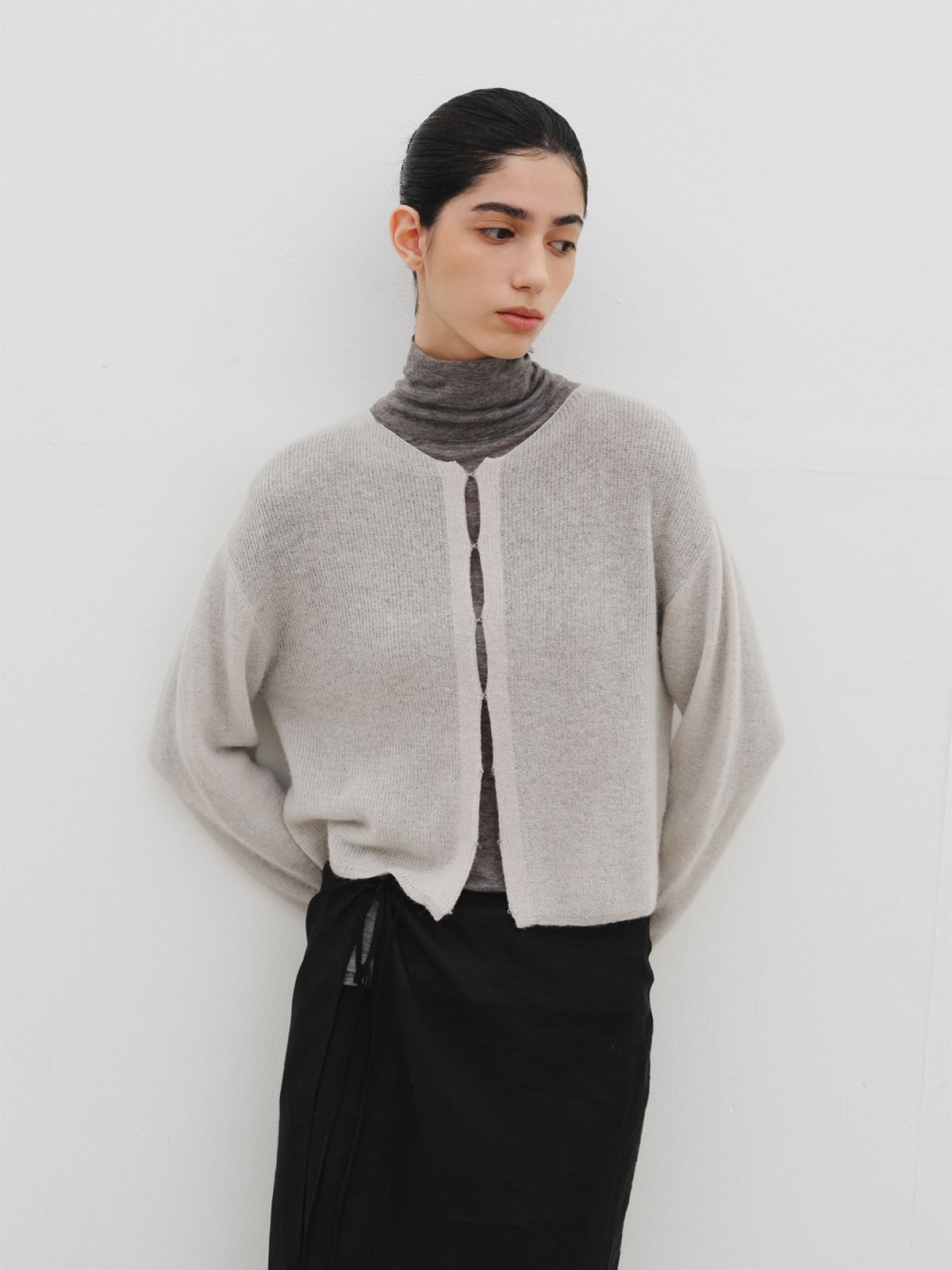 리플레인(REPLAIN) HAIRY HOOK CARDIGAN_LIGHT GREY