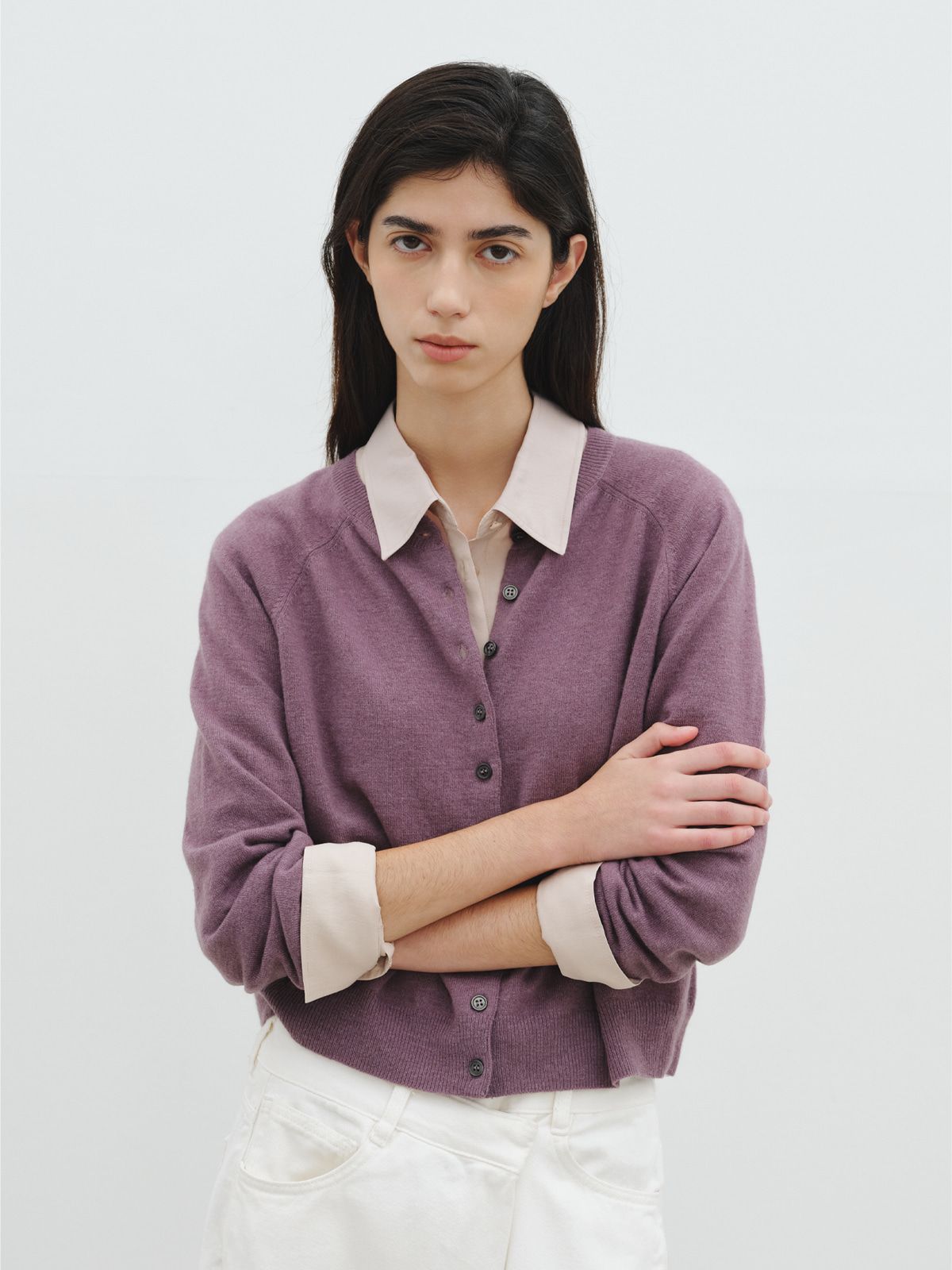 리플레인(REPLAIN) CASHMERE BLEND ROUND CARDIGAN_PURPLE