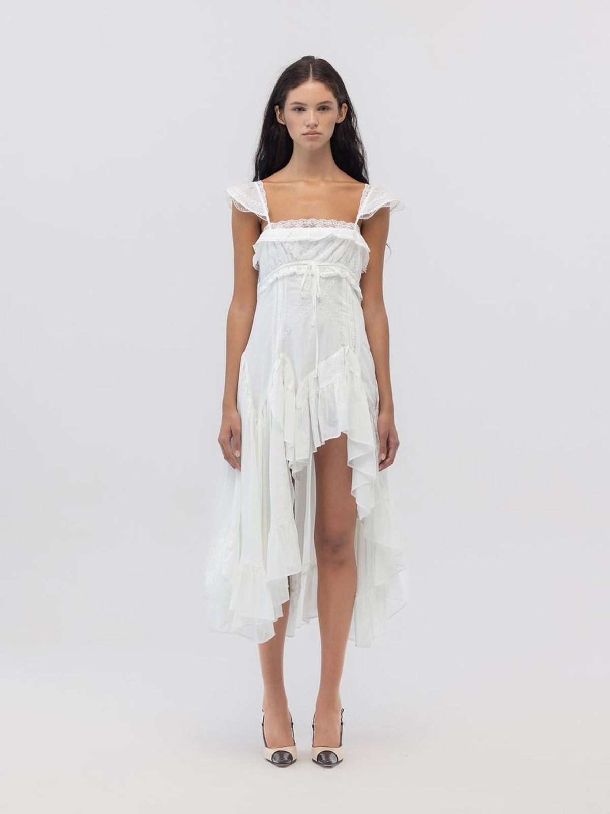 글로니(GLOWNY) SWAN VEIL LACE DRESS (WHITE)