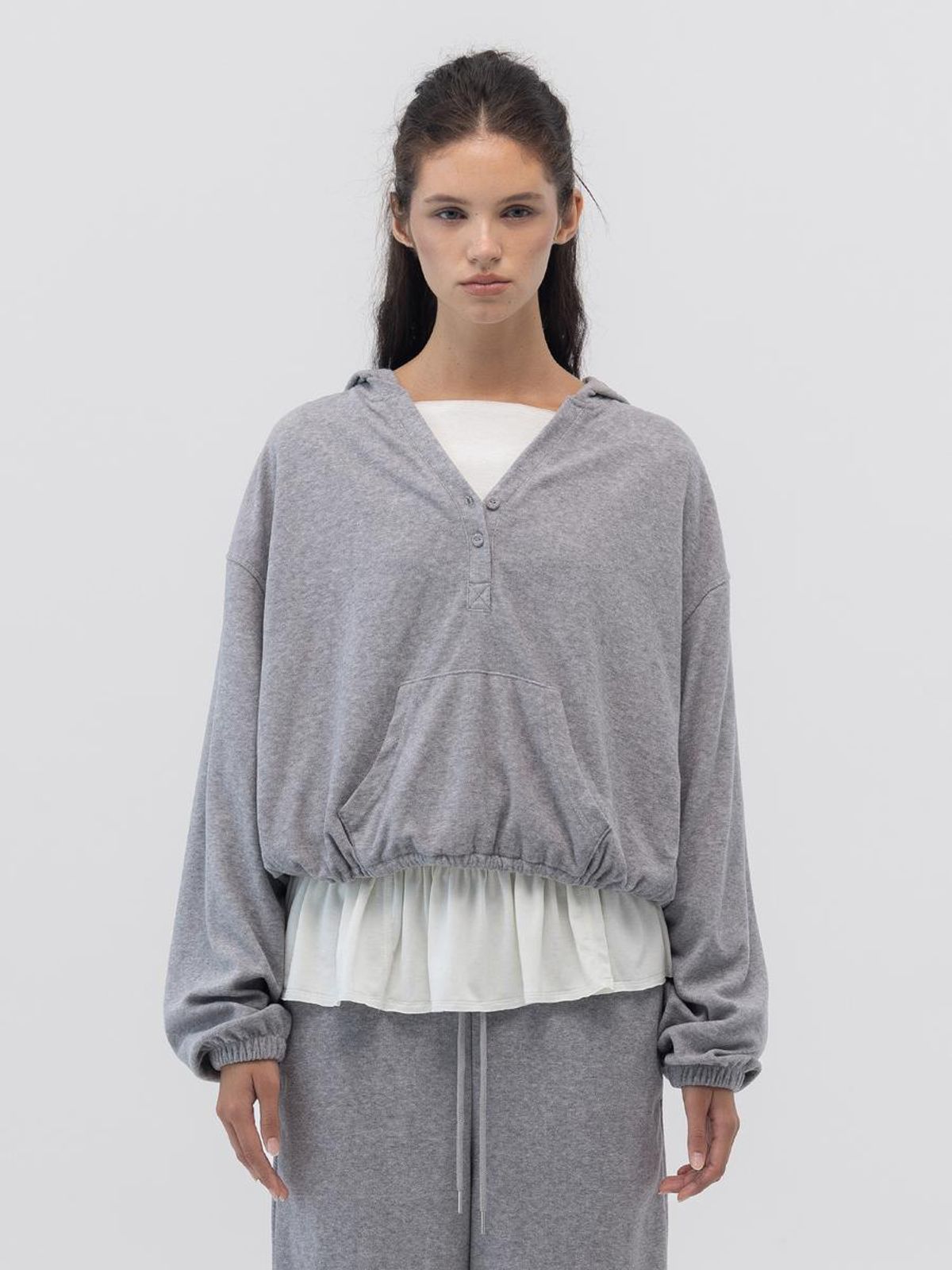 글로니(GLOWNY) SNUG TERRY V-CUT HOODIE (MELANGE GRAY)