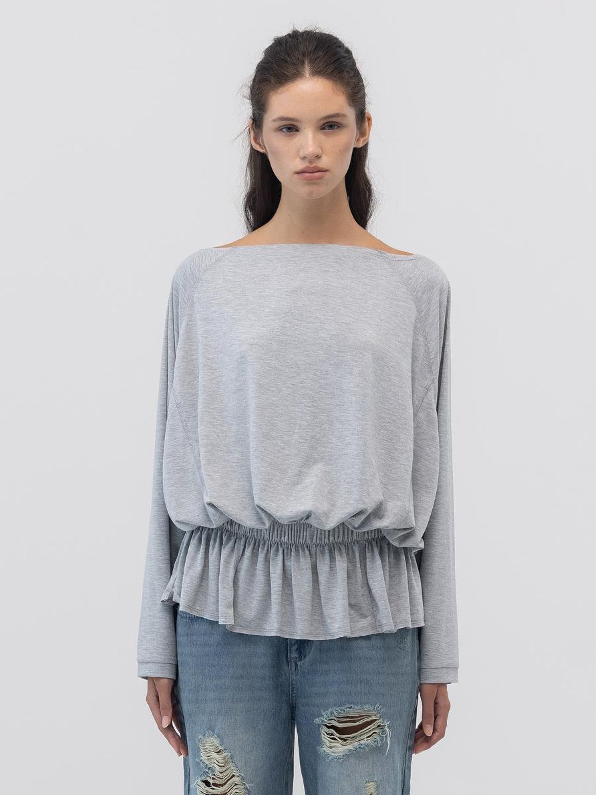 글로니(GLOWNY) SWAY SHIRRING LONG SLEEVE (GRAY)