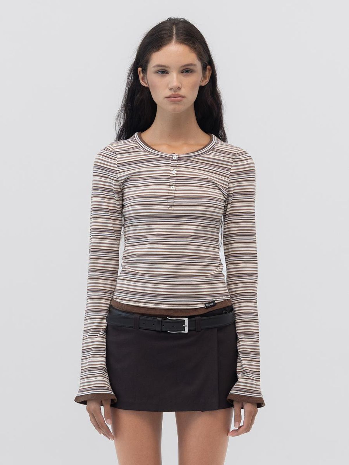 글로니(GLOWNY) ROAN LAYERED LONG SLEEVE (BROWN STRIPE)