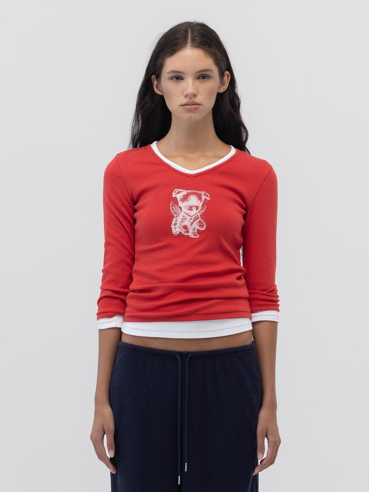 글로니(GLOWNY) ANGEL PUPPY V NECK 3/4 SLEEVE (RED)