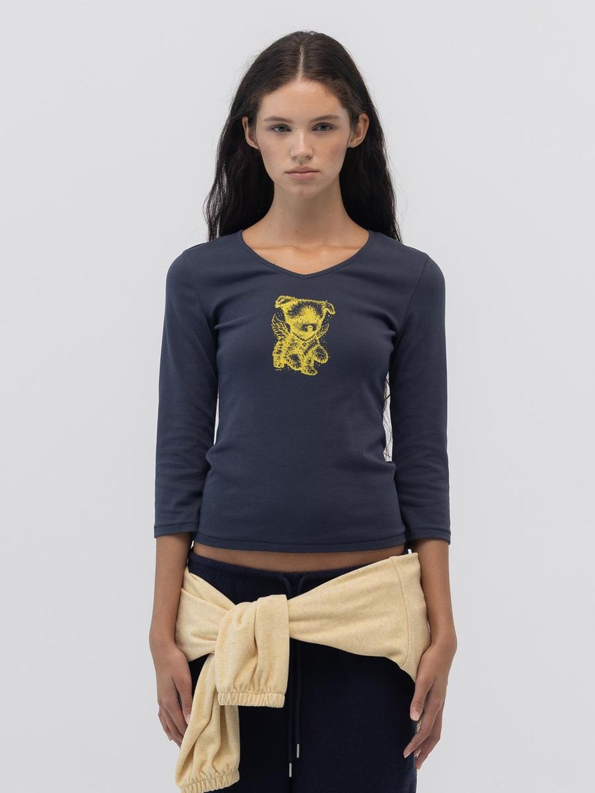 글로니(GLOWNY) ANGEL PUPPY V NECK 3/4 SLEEVE (NAVY)