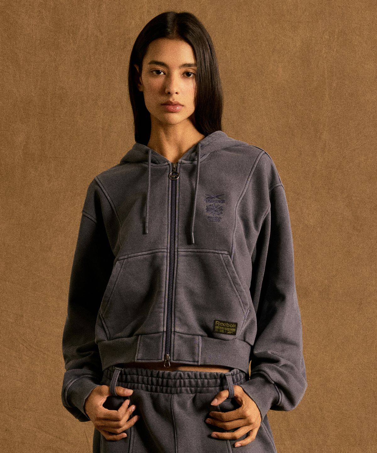 리복(REEBOK) 가먼트다잉 스타크레스트 후드 집업 (W) - 인디고