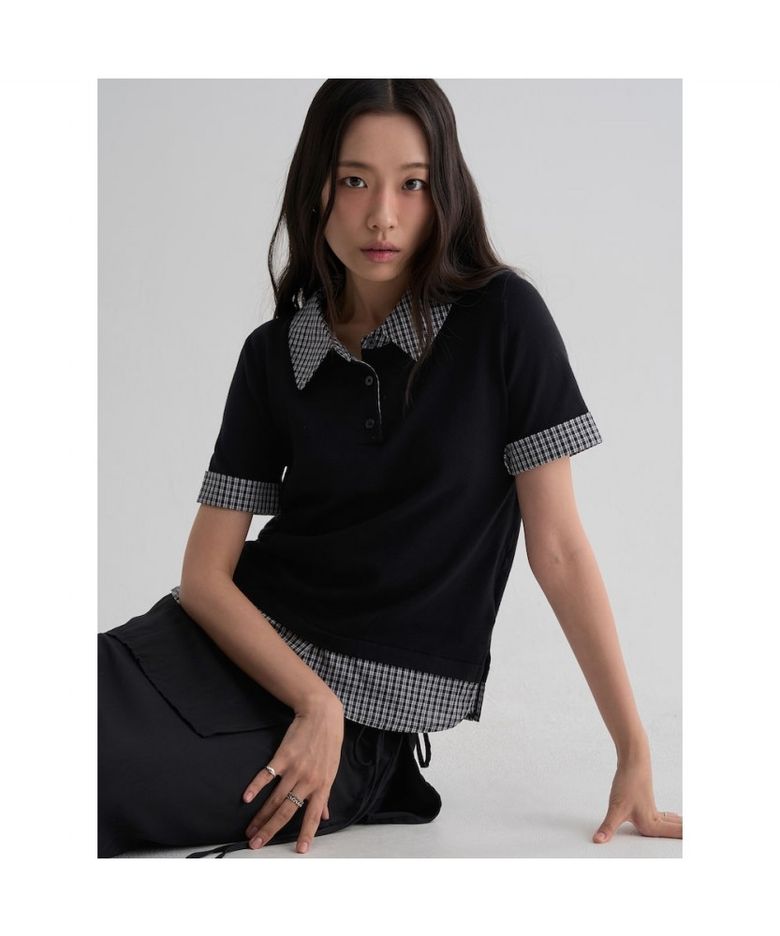 셔츠 레이어드 반소매 풀오버  블랙