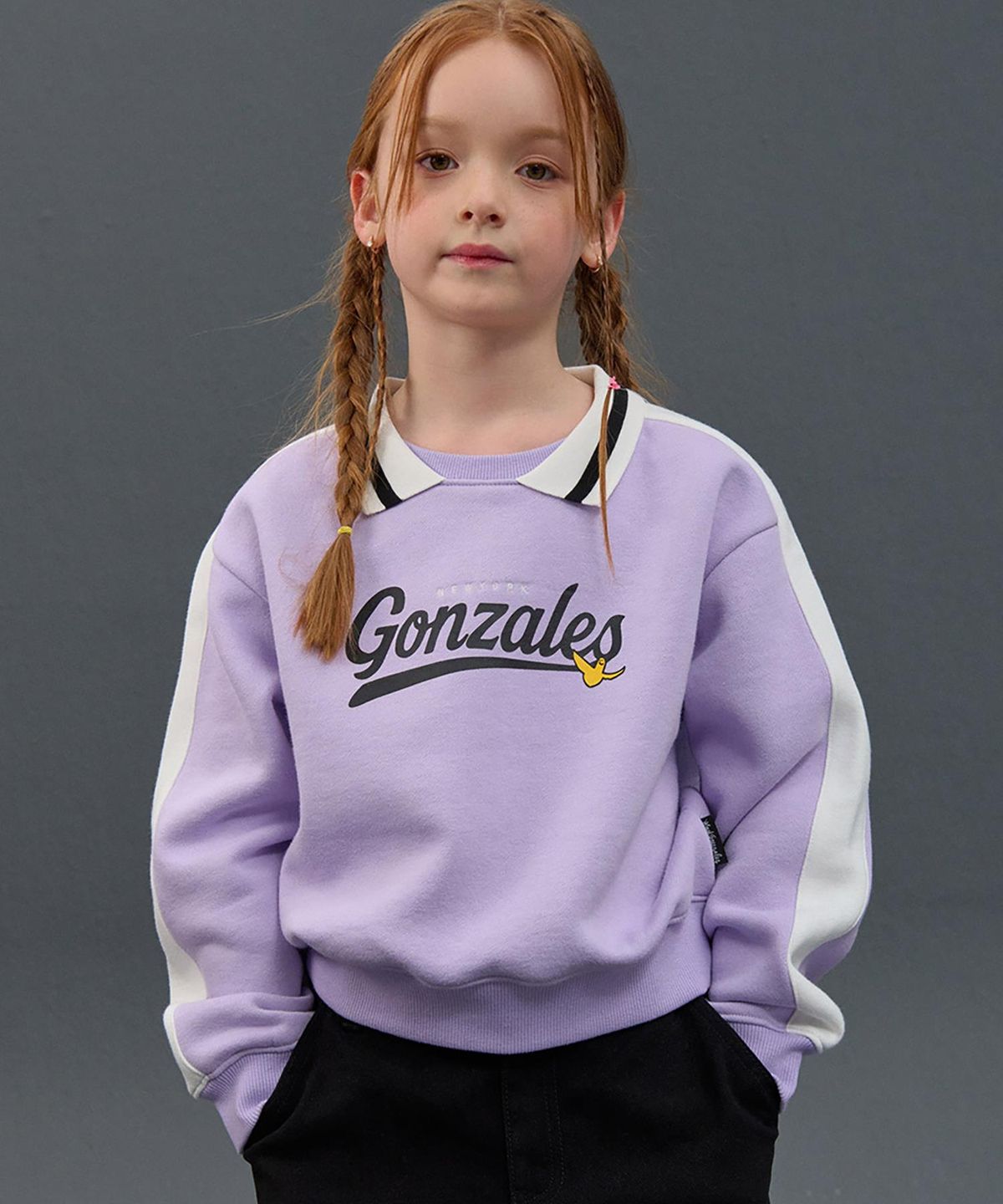 마크곤잘레스 키즈(MARK GONZALES KIDS) 곤잘레스 카라 배색 맨투맨_라벤더_MG54TM57LV