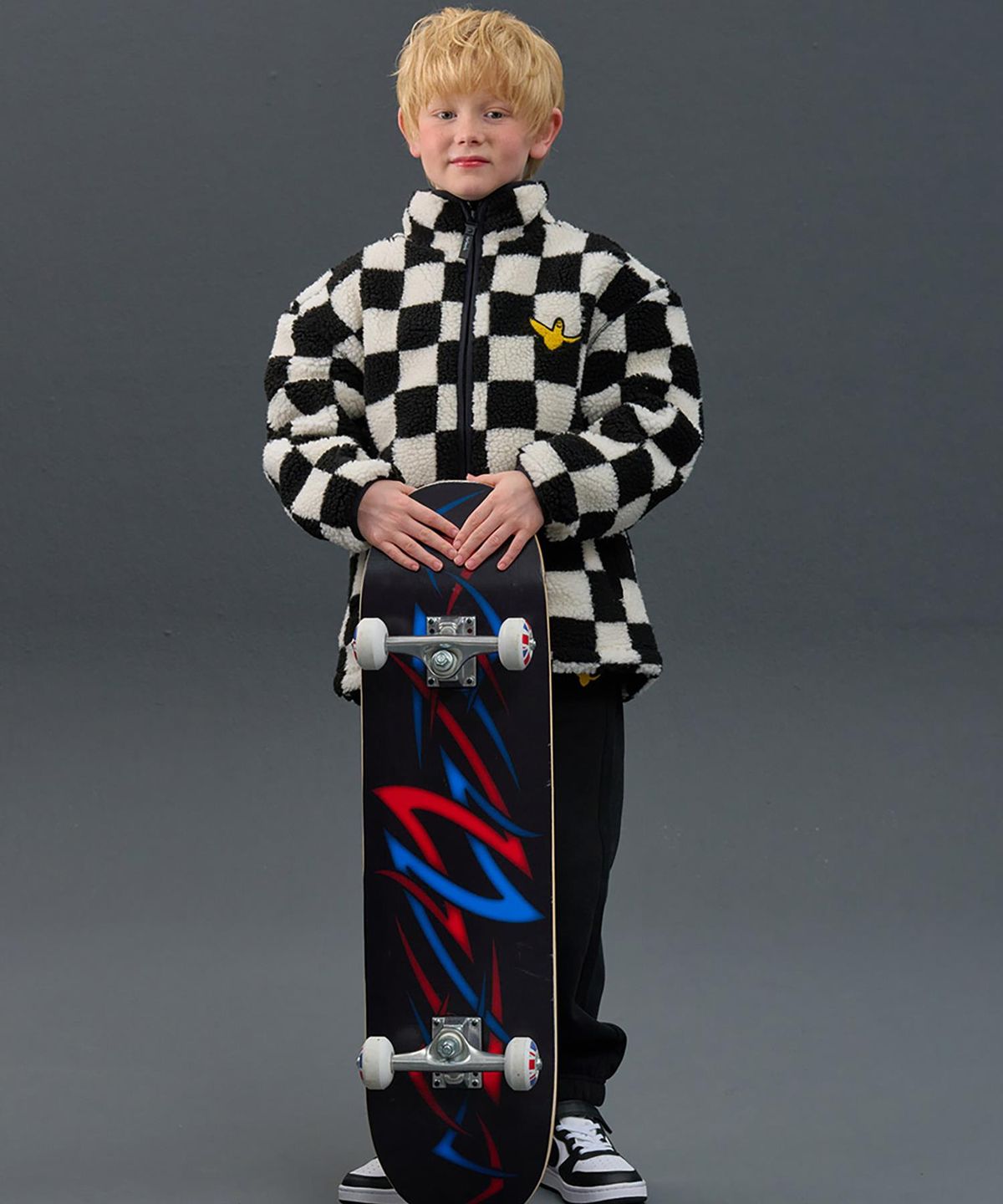 마크곤잘레스 키즈(MARK GONZALES KIDS) 마크 체커 하이넥 양털후리스_블랙_MG54JP01BK