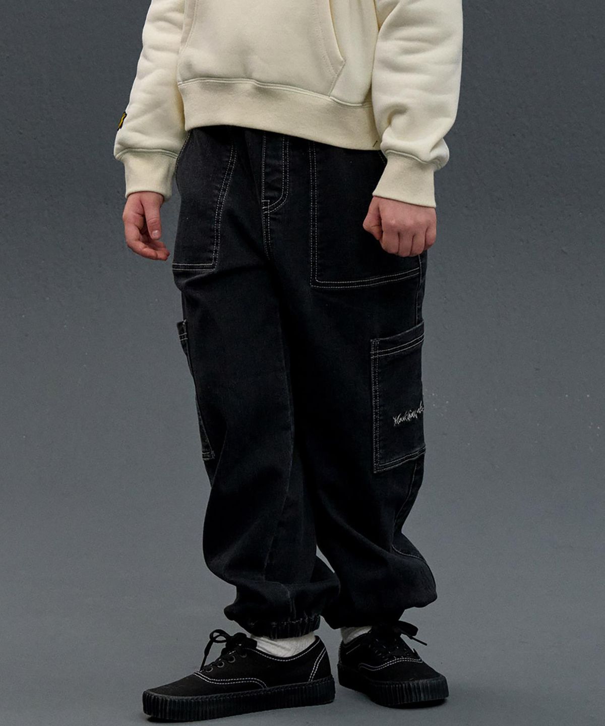마크곤잘레스 키즈(MARK GONZALES KIDS) 곤잘레스 밴딩 조거핏 데님 팬츠_블랙_MG54PD02BK