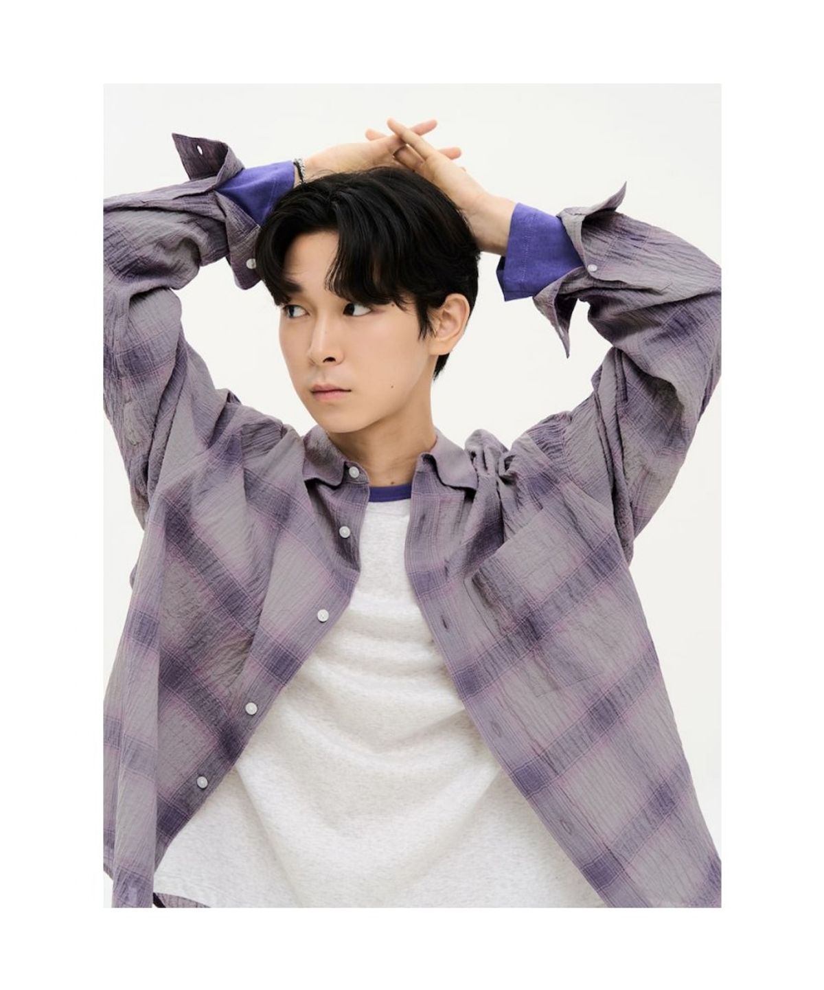 에잇세컨즈(8SECONDS) 시어 체크 셔츠  바이올렛