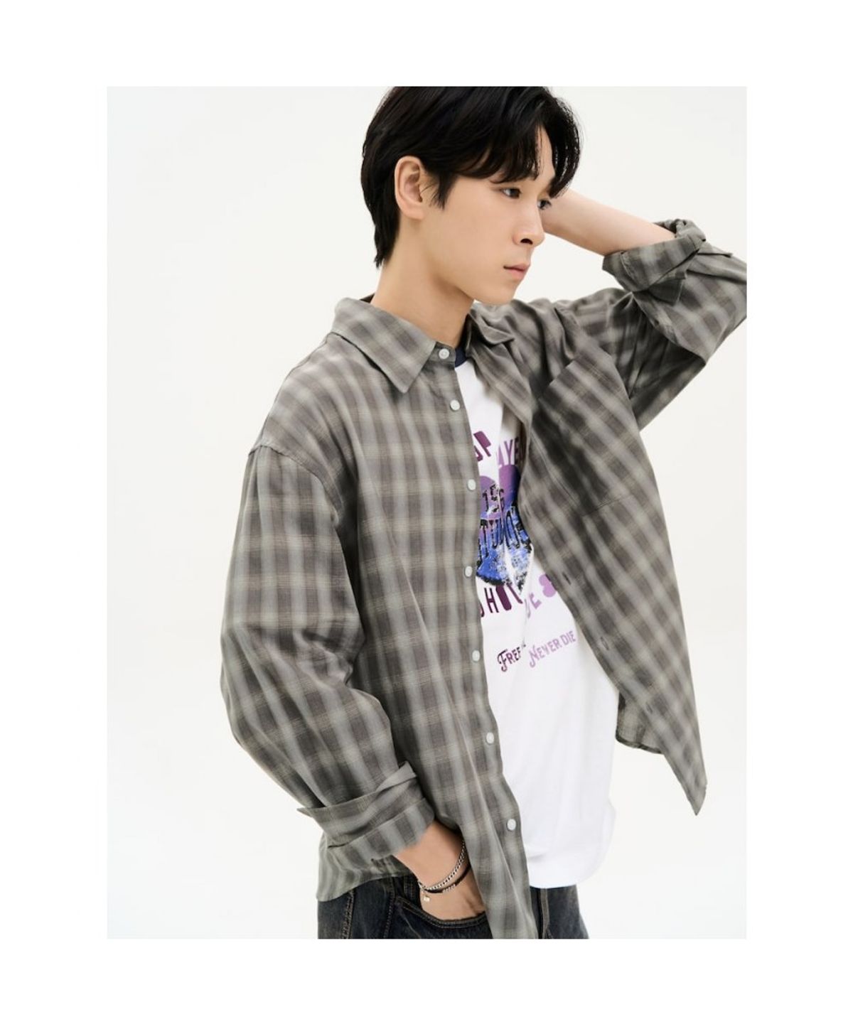 에잇세컨즈(8SECONDS) 체크 셔츠  카키