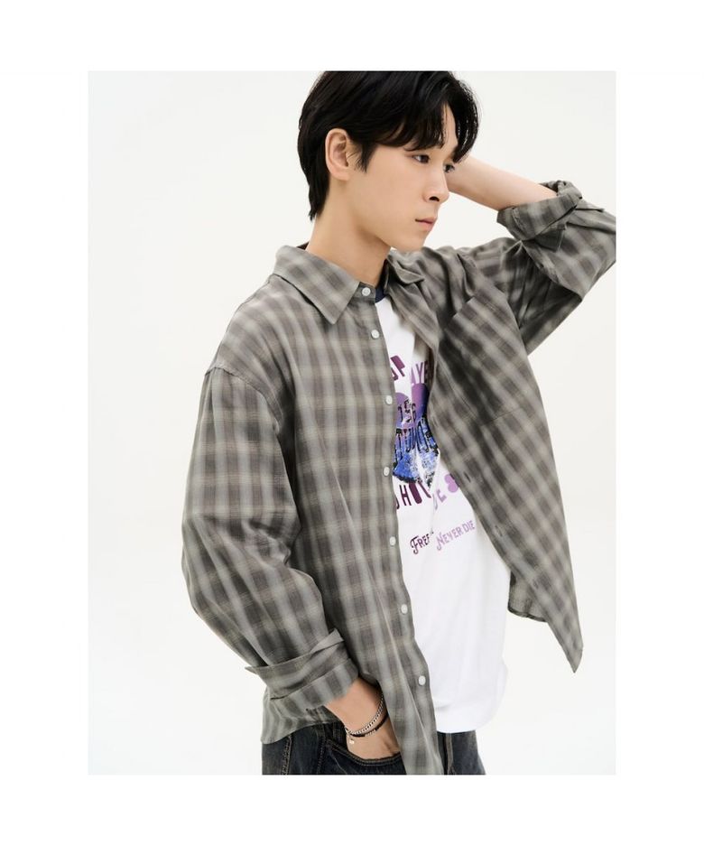 체크 셔츠  카키
