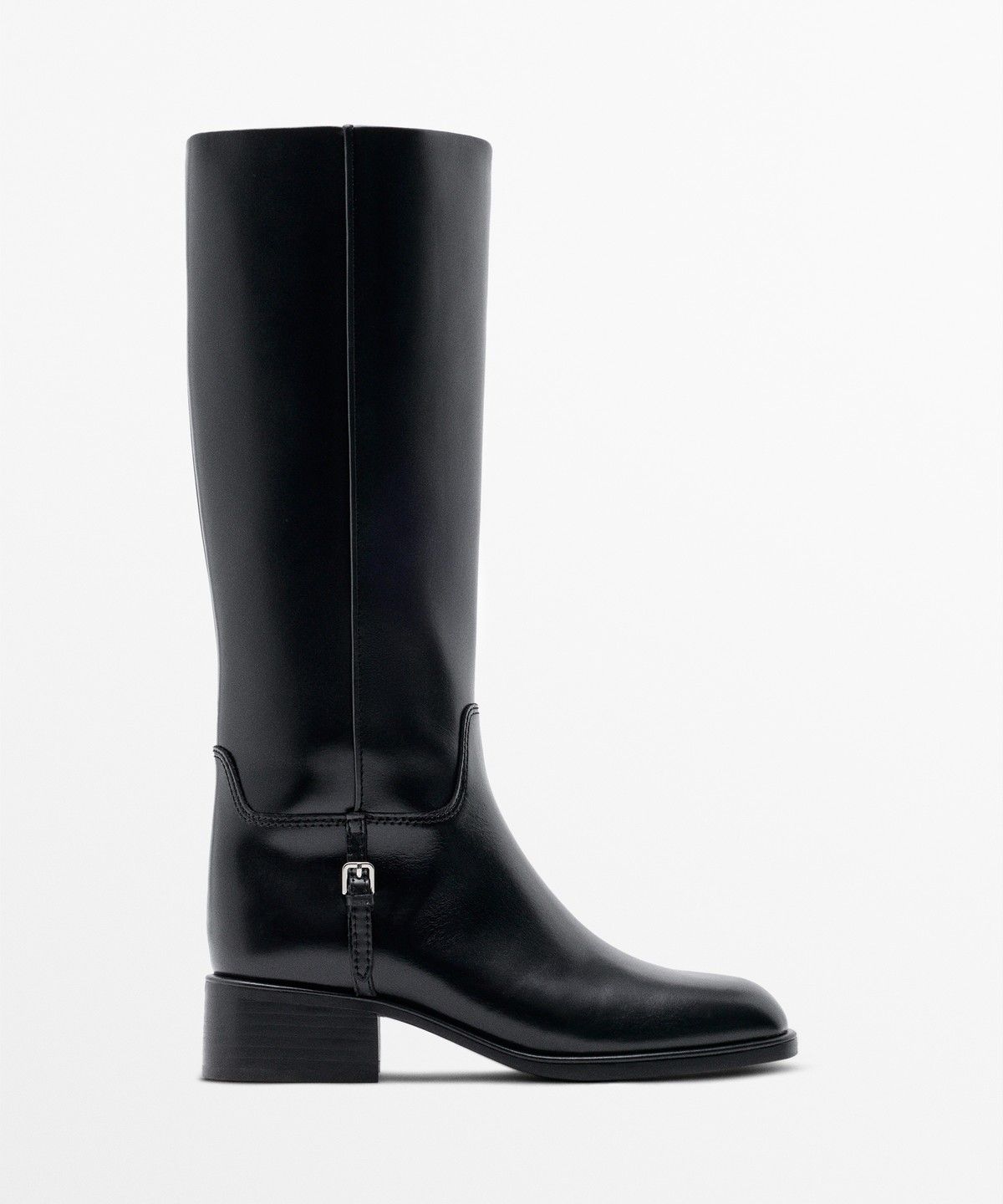 마시모두띠(MASSIMO DUTTI) 사이드 버클 플랫 가죽 롱부츠