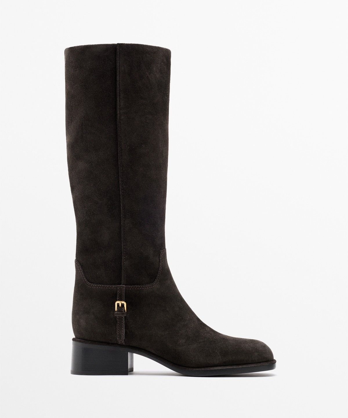 마시모두띠(MASSIMO DUTTI) 스플릿 스웨이드 측면 버클 플랫 롱부츠