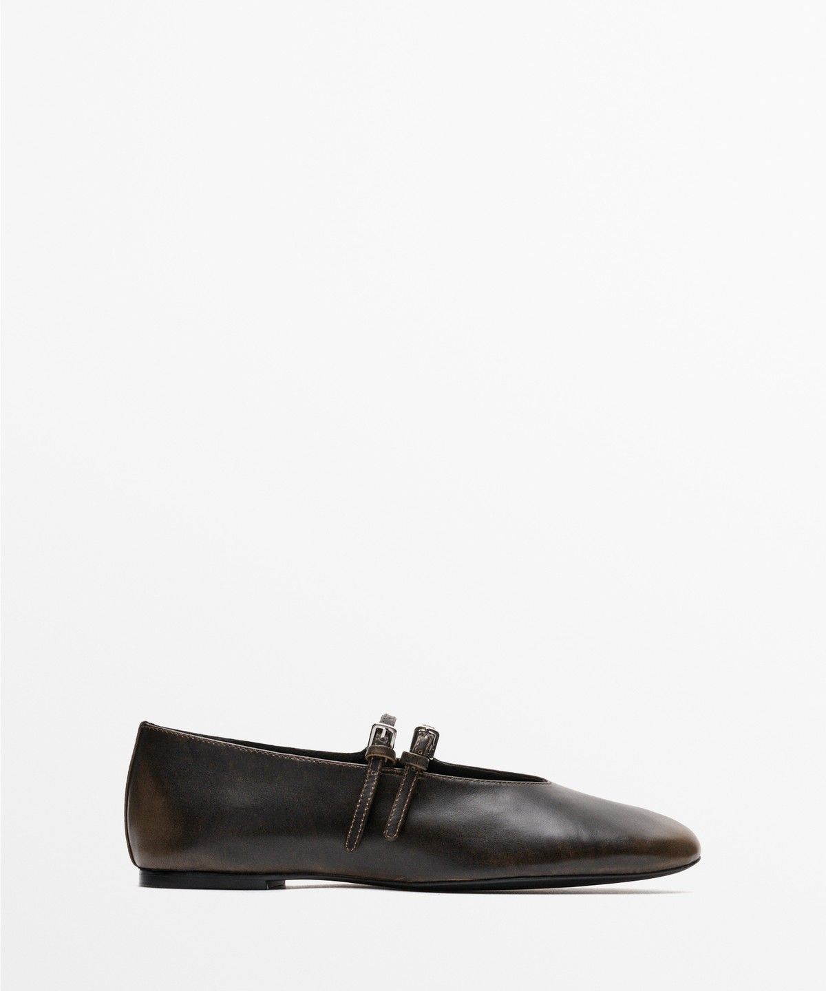 마시모두띠(MASSIMO DUTTI) 더블 스트랩 가죽 발레리나