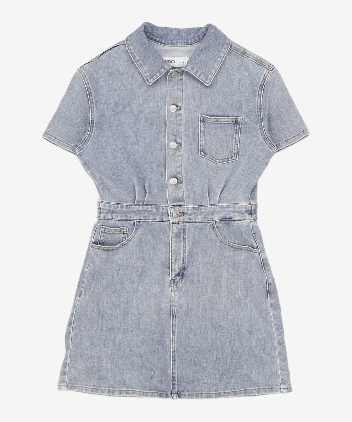 미쏘(MIXXO) 데님 반팔 미니 원피스 OWD433J RE_MIWOWD54QJ M