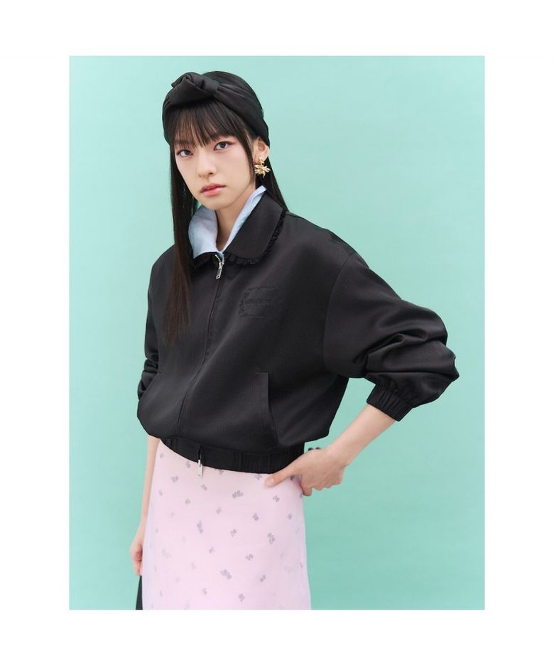 [민주킴] 새틴 라운드넥 카라 점퍼  블랙