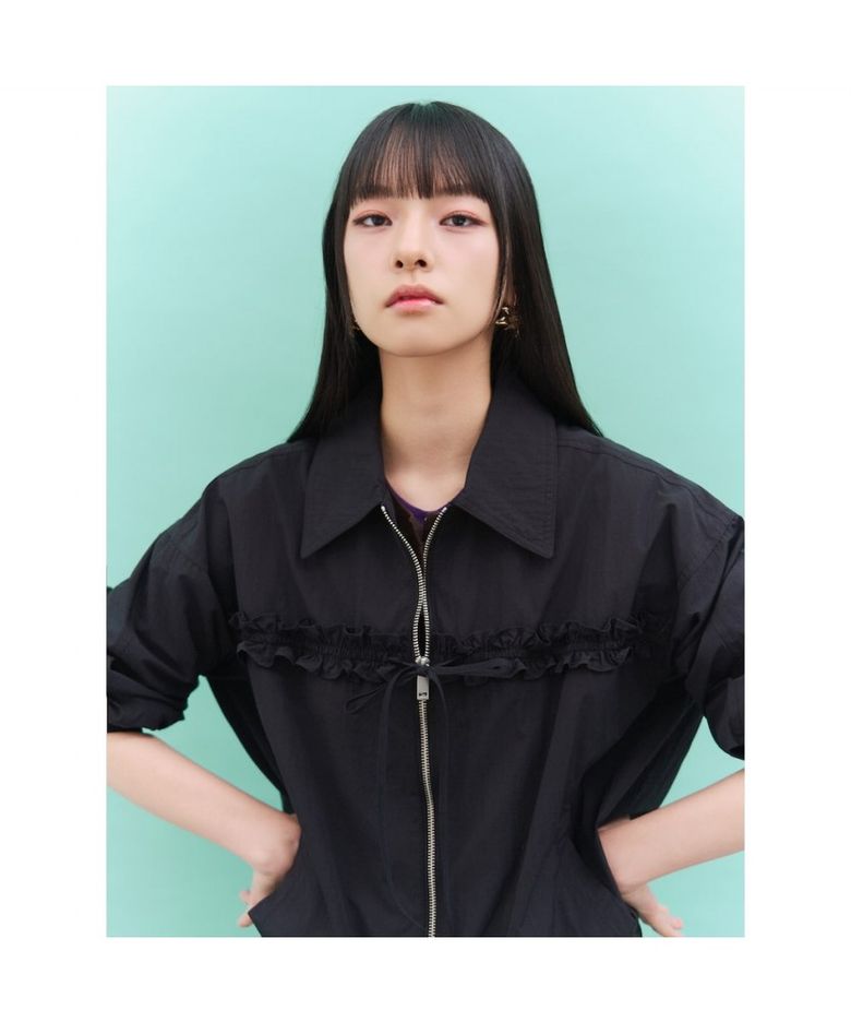 [민주킴] 나일론 프릴 블루종 아우터  블랙
