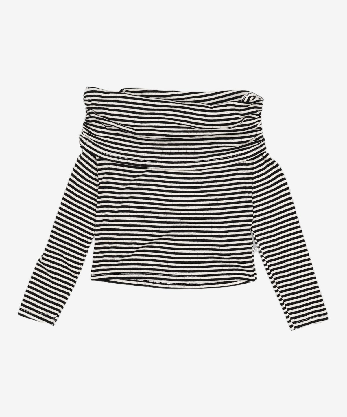 큐리티(CURETTY) C OFF-SHOULDER STRIPE T-SHIRT_BLACK S