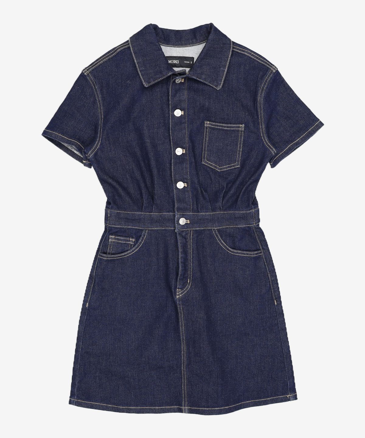미쏘(MIXXO) 데님 반팔 미니 원피스 OWD433J RE_MIWOWD54QJ S