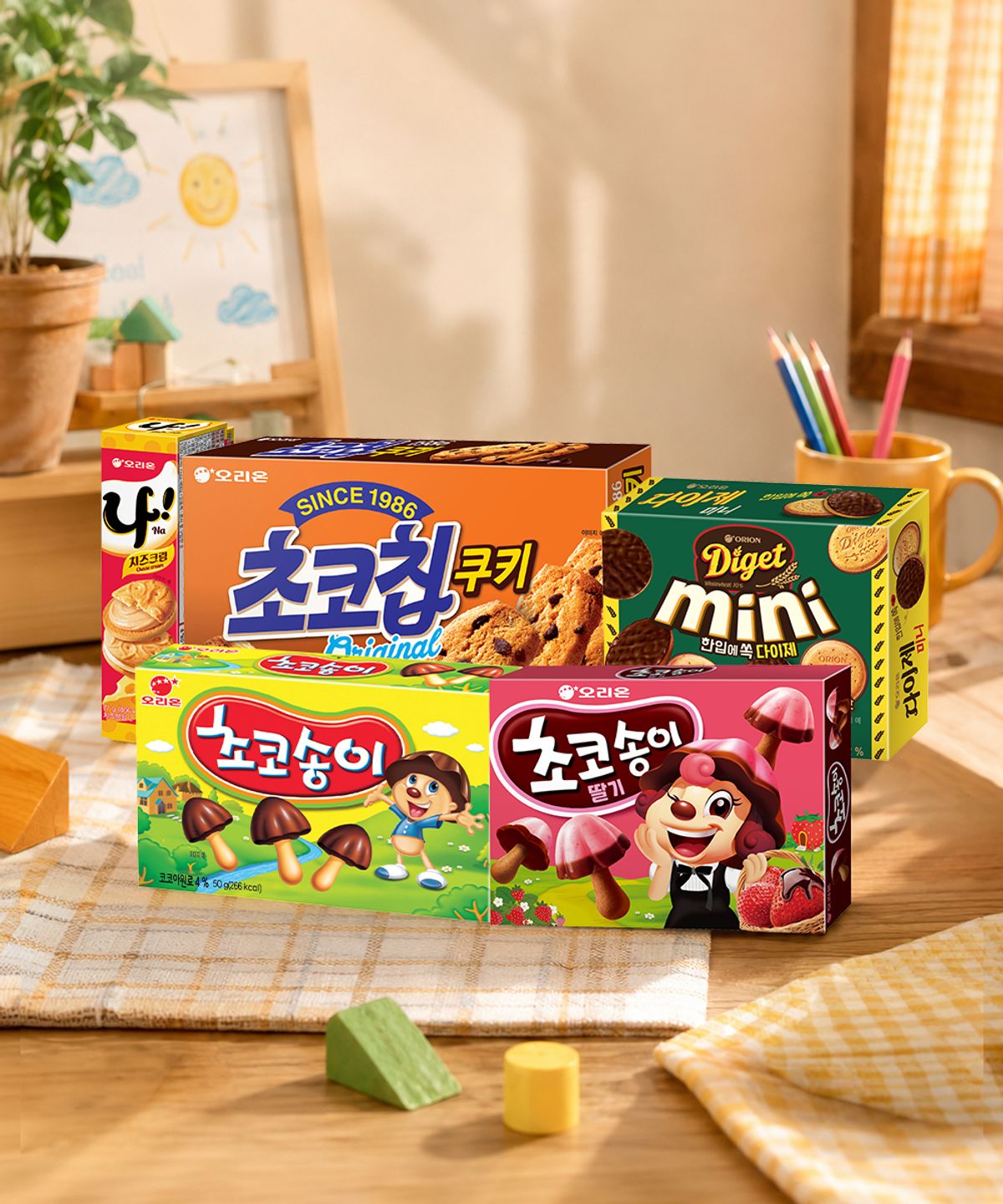 오리온(ORION) 오리온 나 샌드77g 1개 + 초코칩쿠키 192g 1개 + 초코송이 50g 초코 1개 + 초코송이 50g 딸기 1개 + 다이제미니 초코2p 80g 1개