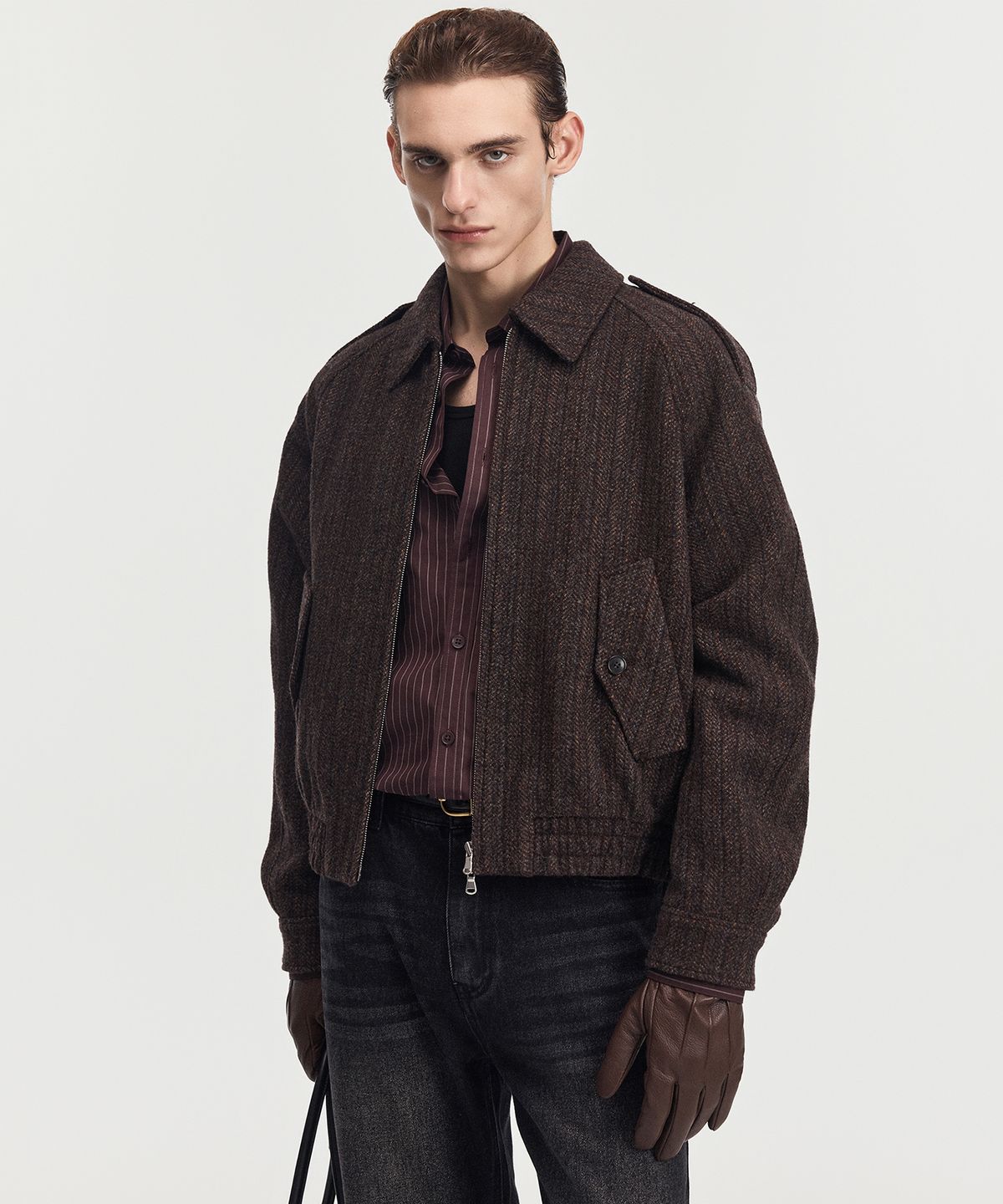 티엔지티(TNGT) Textured Wool Bluson (Red Brown) TNJU6F108CG