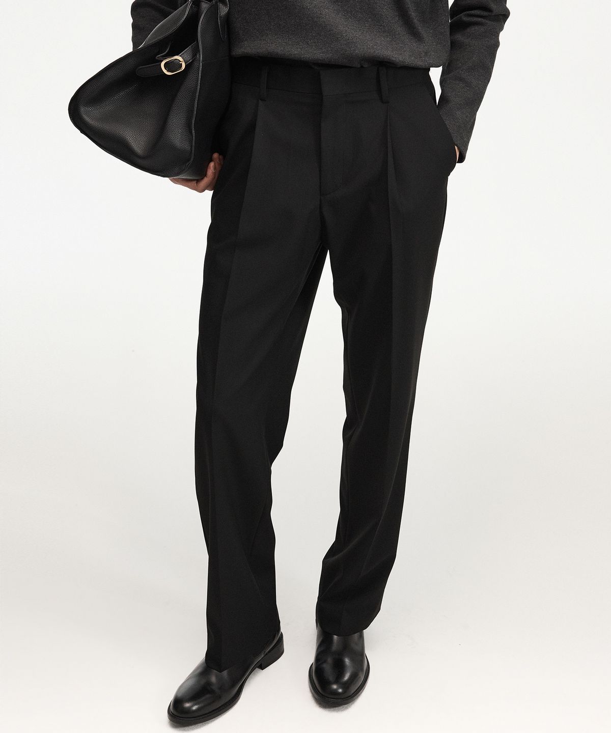 티엔지티(TNGT) Wool Blend Comfort Semi-Wide Pants (Black) TNPA6F105BK