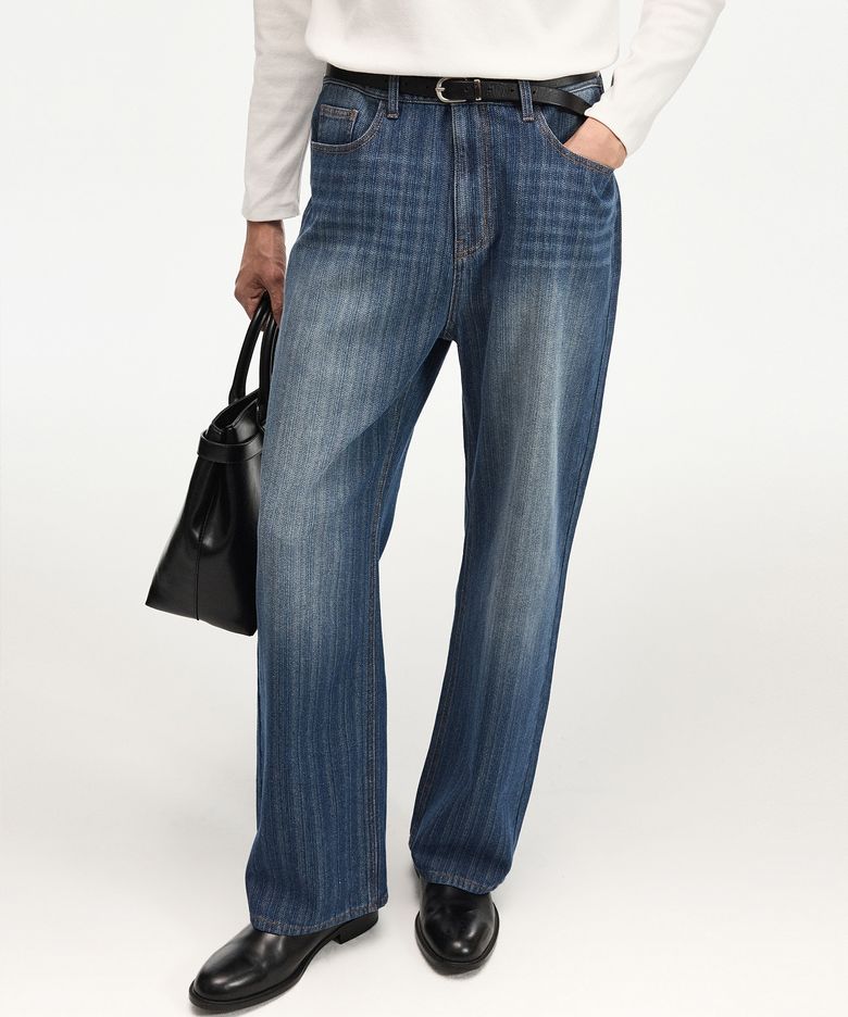 Textured Wide Denim Pants (Washed Indigo) TNPA6F113B3