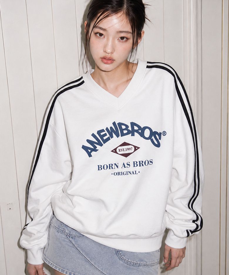 브로스클럽 오버핏 트랙 브이넥 맨투맨 5 Color [ANBV_9006]
