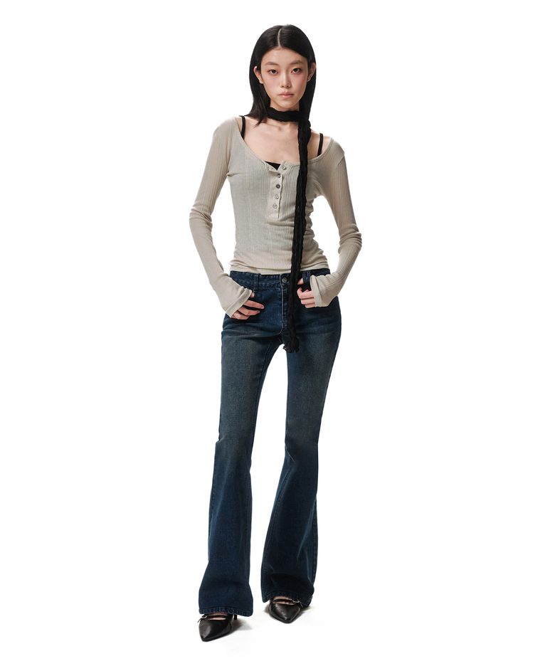 Signature Slim Low Rise Flared Jeans DCWPT006DBLUE