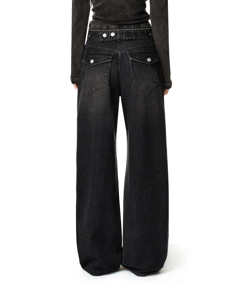 Adjustable Back Wide Jeans DCWPT032BLACK