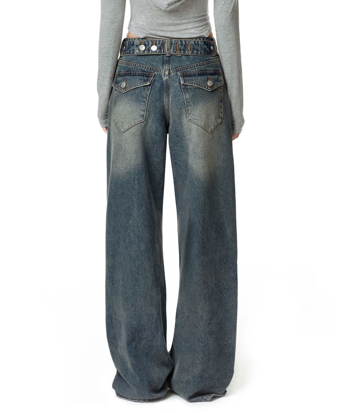 데케트 우먼(DECET WOMEN) Adjustable Back Wide Jeans DCWPT032BLUE