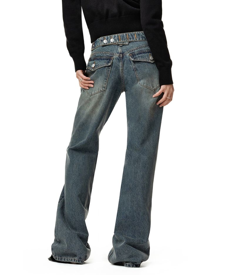 Adjustable Back Low Rise Relaxed Flared Jeans DCWPT031BLUE