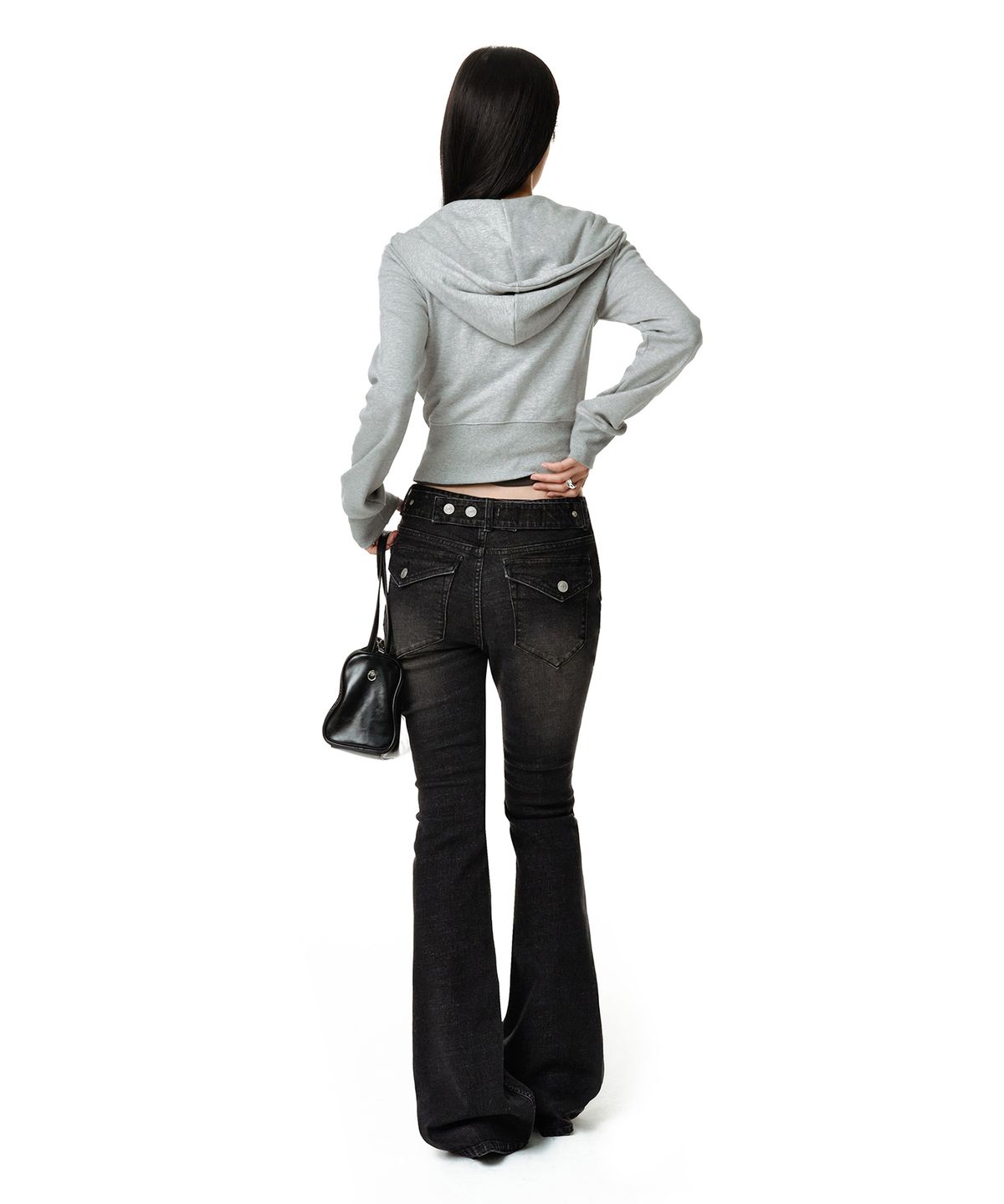 데케트 우먼(DECET WOMEN) Adjustable  Back Low Rise Slim Flared Jeans DCWPT030BLACK