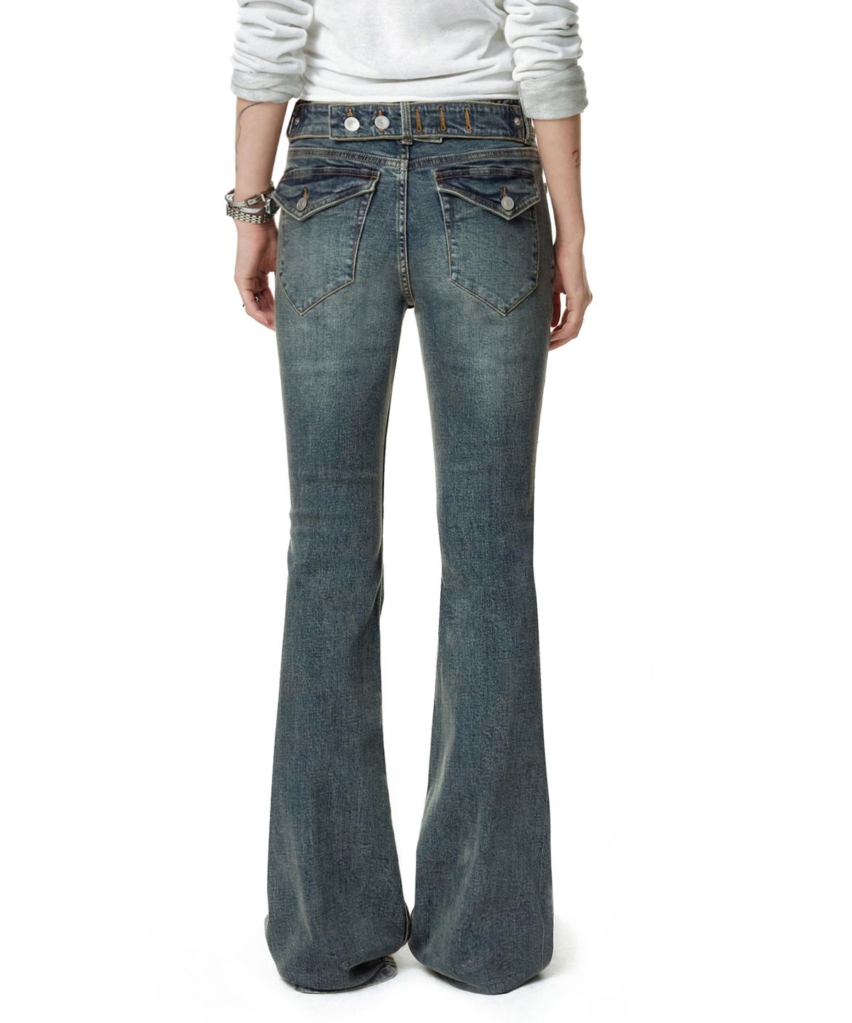 데케트 우먼(DECET WOMEN) Adjustable  Back Low Rise Slim Flared Jeans DCWPT030BLUE