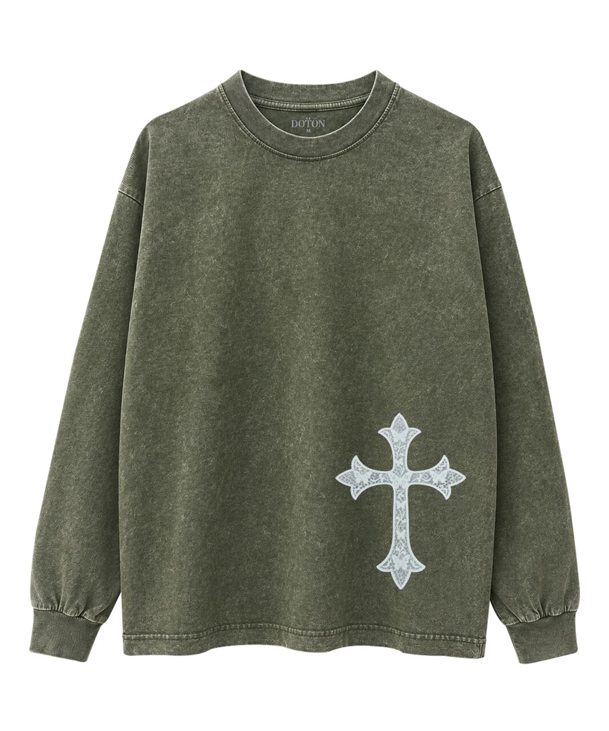 도톤(DOTON) LACE CROSS ACID LONG SLEEVE (Khaki)