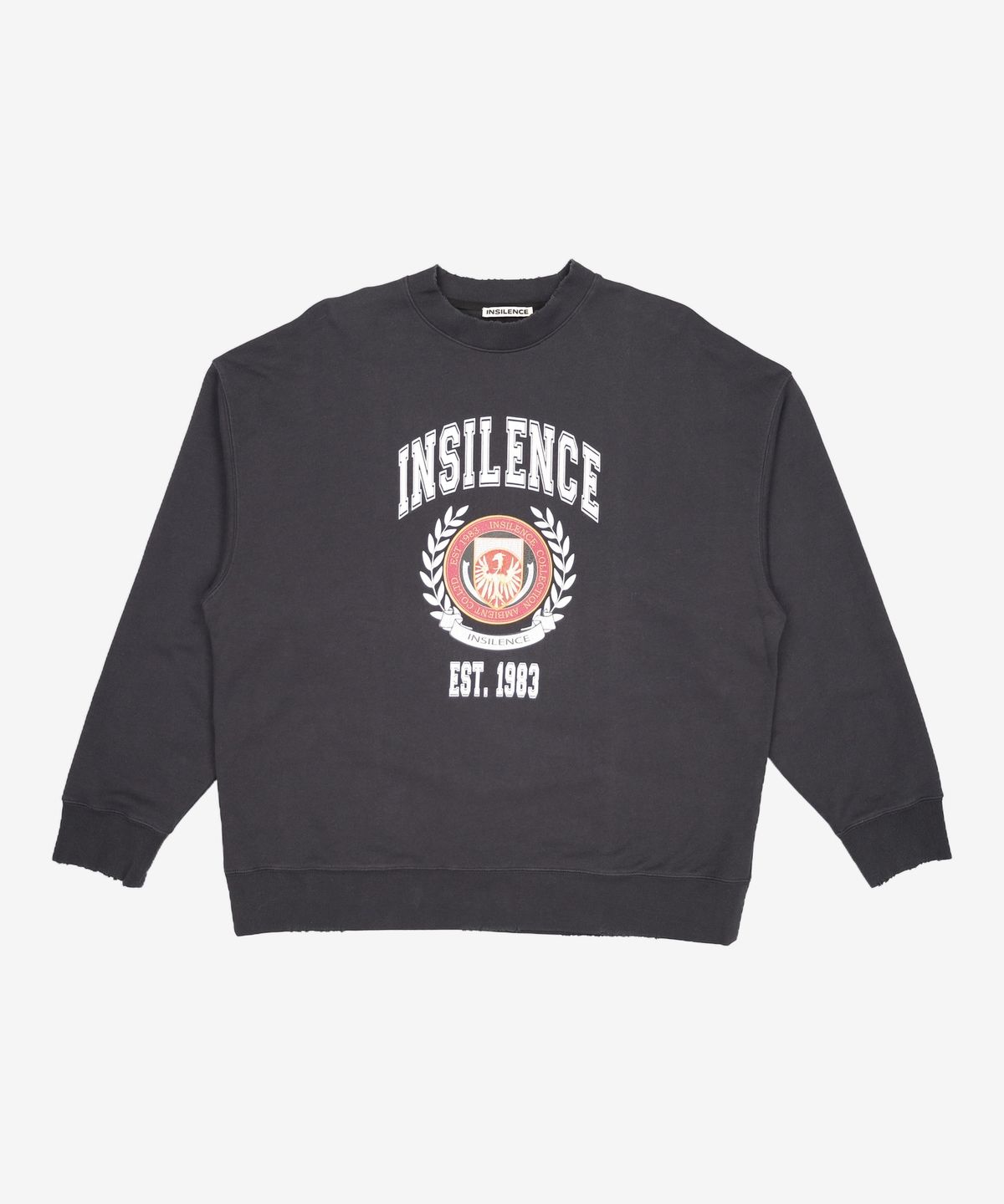 인사일런스(INSILENCE) [UNISEX] 엠블럼 오버핏 스웨트셔츠 WASHED BLACK FREE