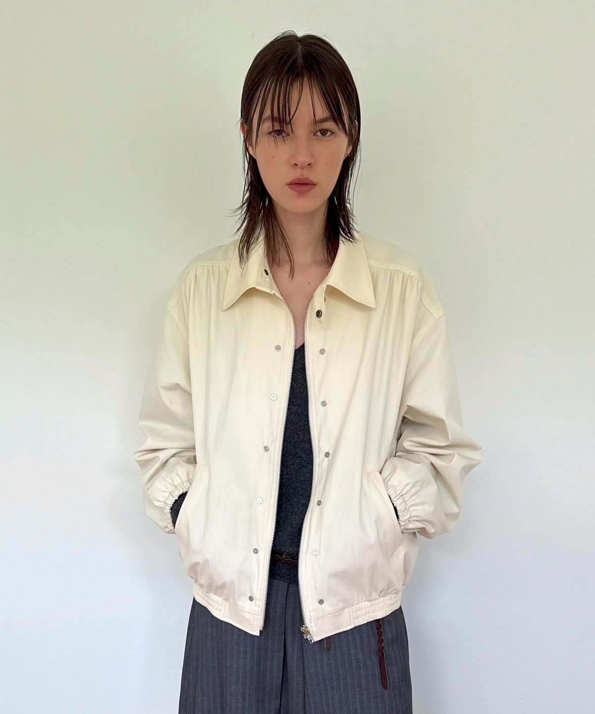 다이애그널(DIAGONAL) STUDDED BLOUSON JACKET (ivory)