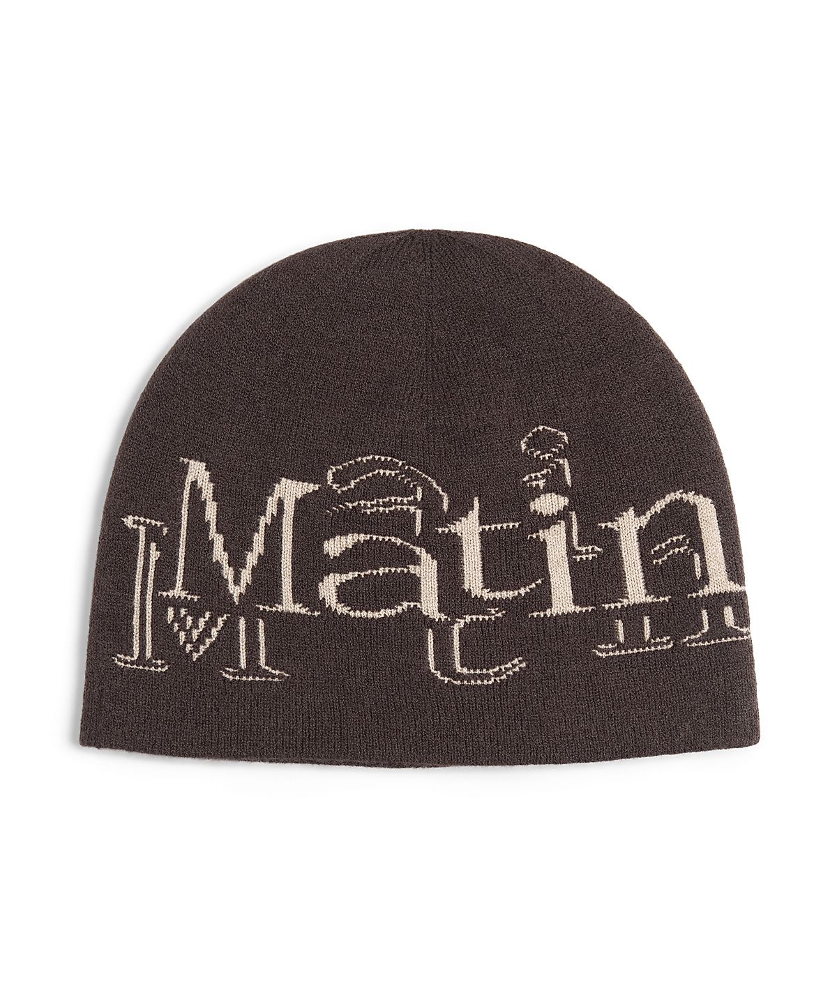 마뗑킴(MATIN KIM) STROKE LOGO JACQUARD BEANIE IN BROWN