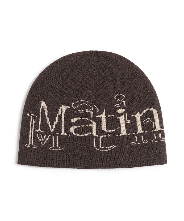STROKE LOGO JACQUARD BEANIE IN BROWN