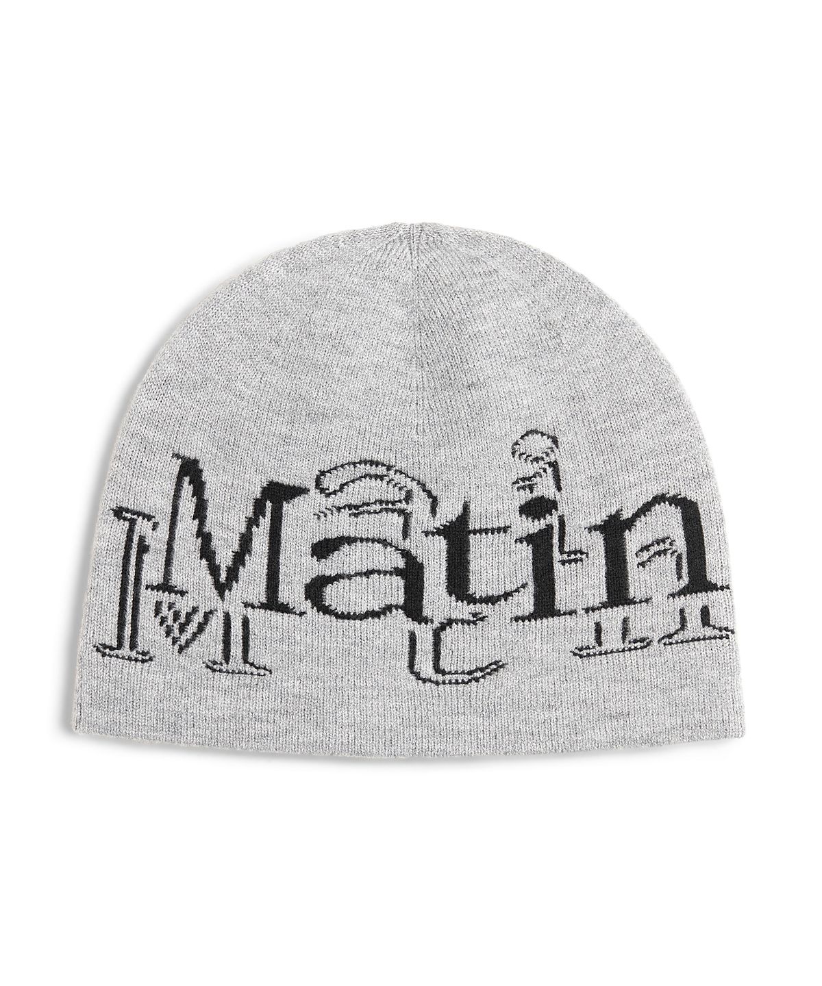 마뗑킴(MATIN KIM) STROKE LOGO JACQUARD BEANIE IN GREY