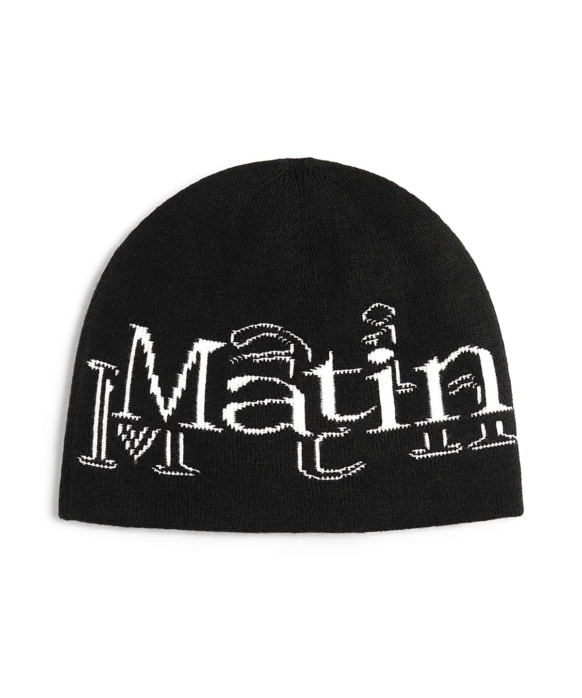 마뗑킴(MATIN KIM) STROKE LOGO JACQUARD BEANIE IN BLACK