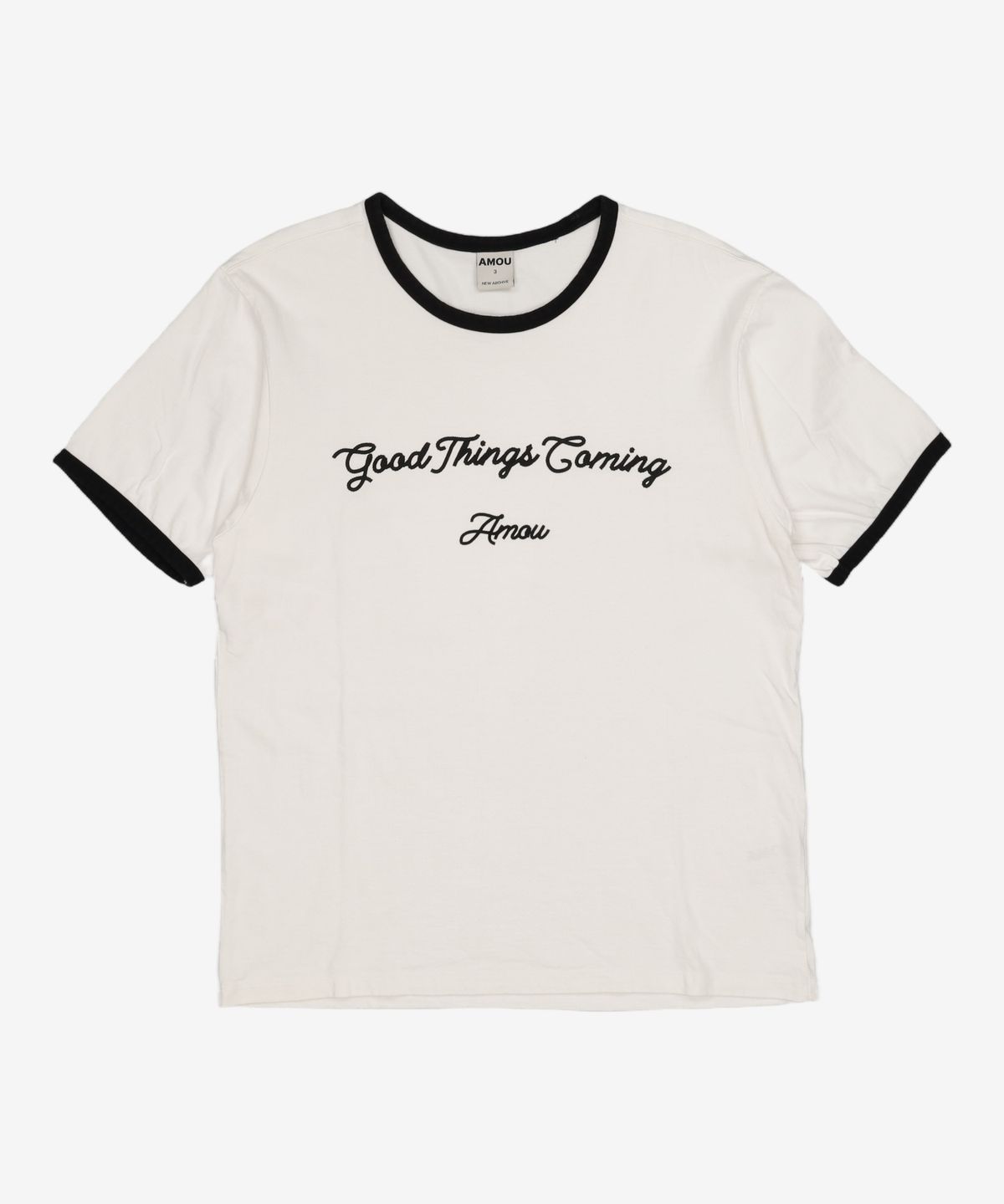 아모우(AMOU) Good things coming arch logo ringer half T-shirts white 3