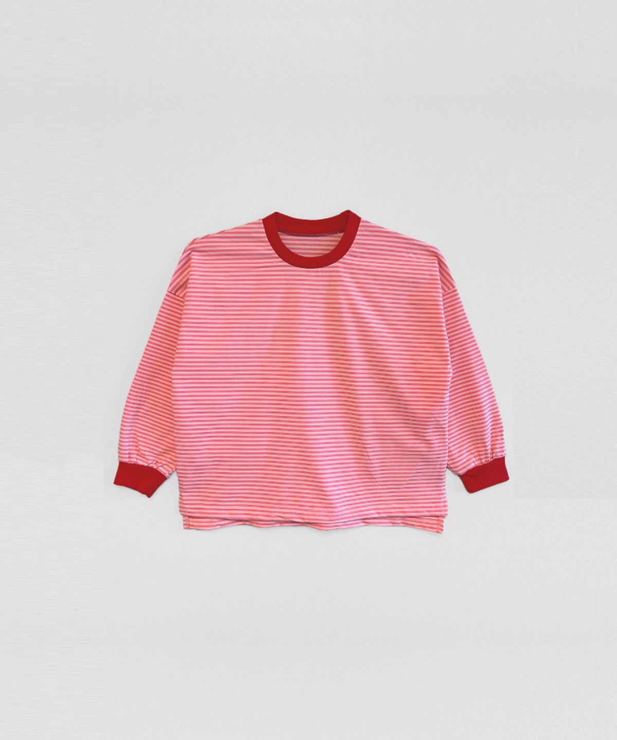 라메종드도도(LA MAISON DE DODO) DODO BASIC Oversized Stripe T Shirt (Red/Strawberry Pink)