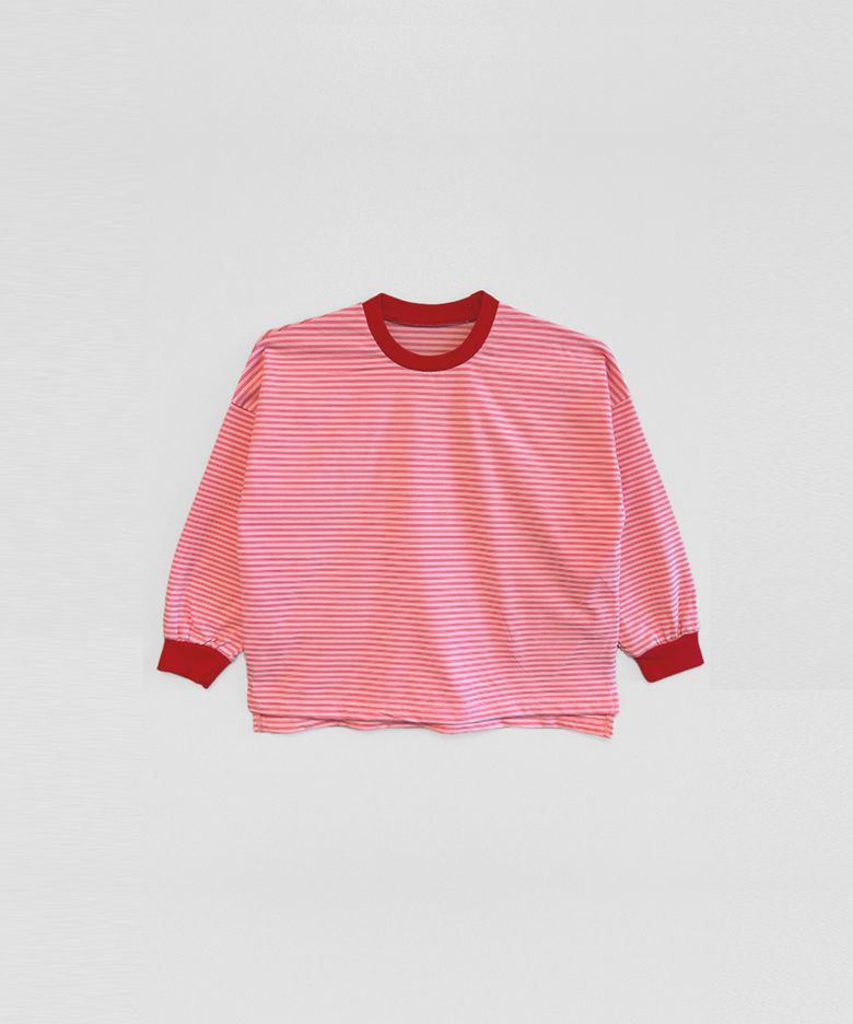 DODO BASIC Oversized Stripe T Shirt (Red/Strawberry Pink)