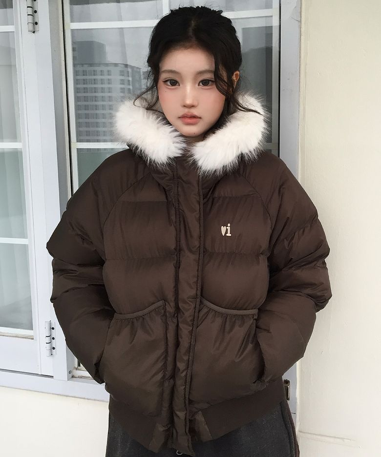 라이트 쉘 퍼 패딩 자켓 [브라운]
