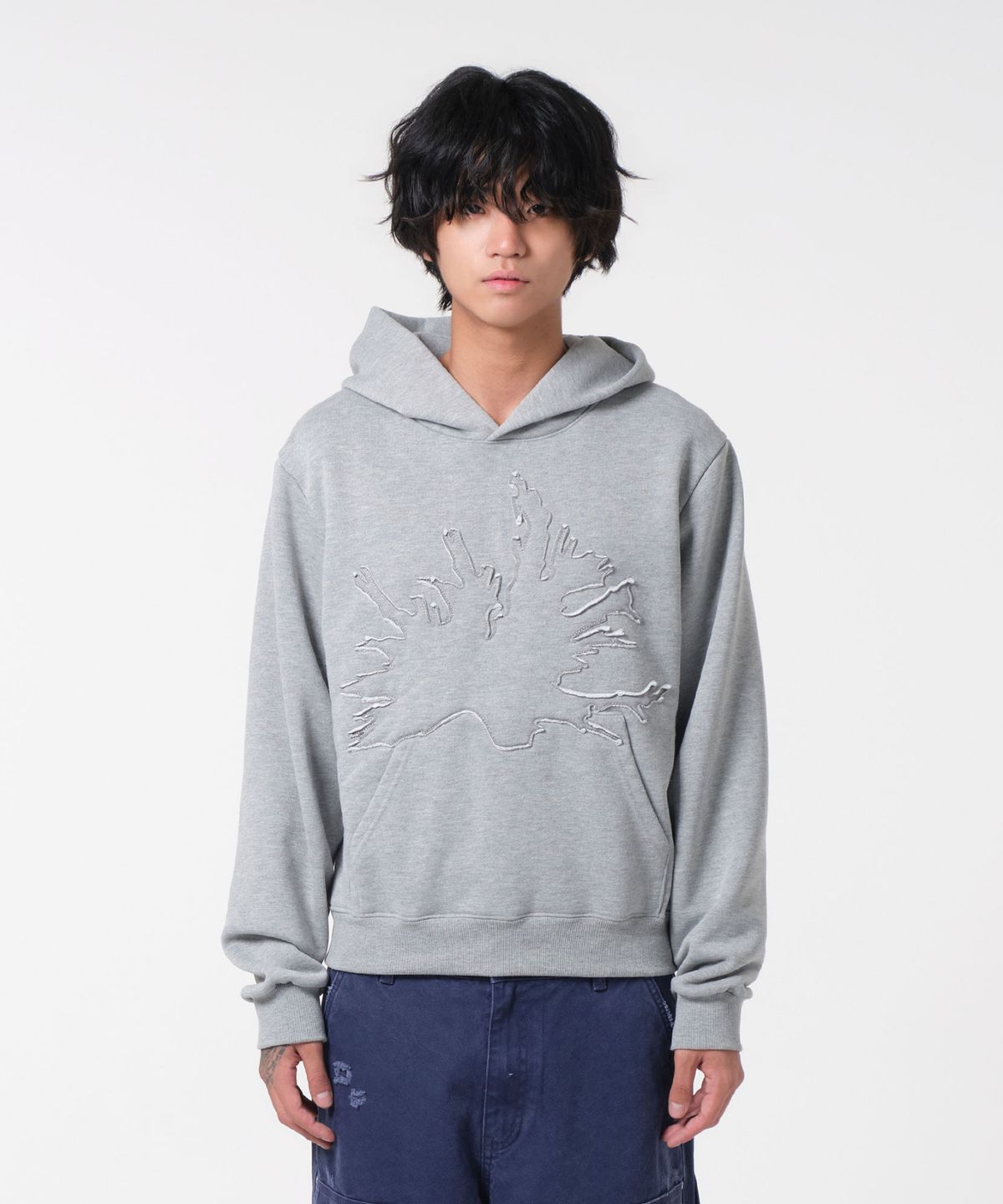 다이브인(DIVEIN) [DIVEIN X 무민서] GRAPHIC VINTAGE CROP HOOD (MELANGE GRAY)